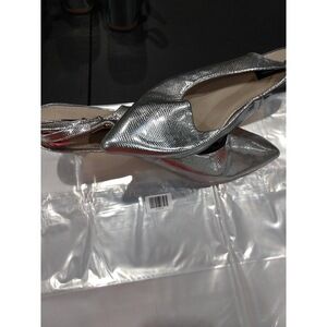 French Connection Quinn Slingback Kitten Heel Pumps Silver Pointed Toe